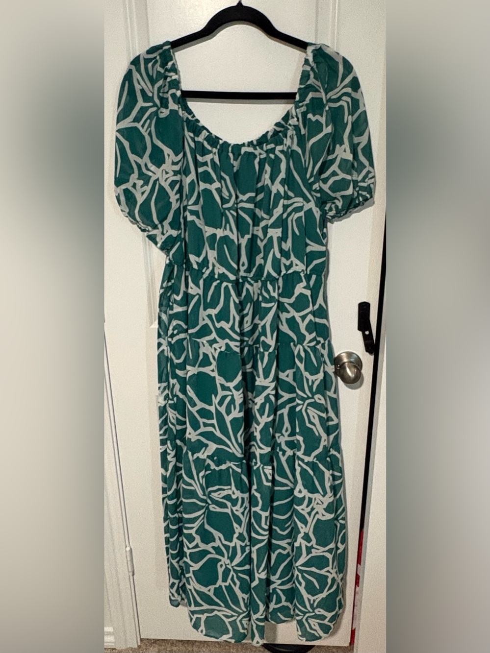 Lane Bryant Teal and White Abstract Off-Shoulder Maxi Dress